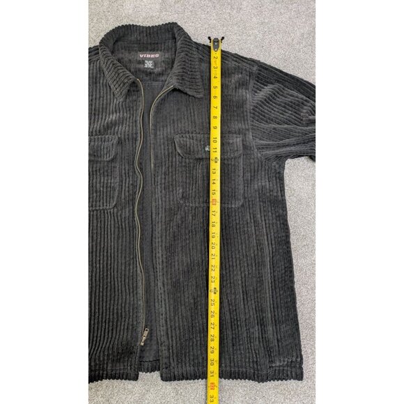 Vibes Mens Corduroy Zip-Up Jacket XL Black Shacket Skater Grunge Shirt - Picture 5 of 9